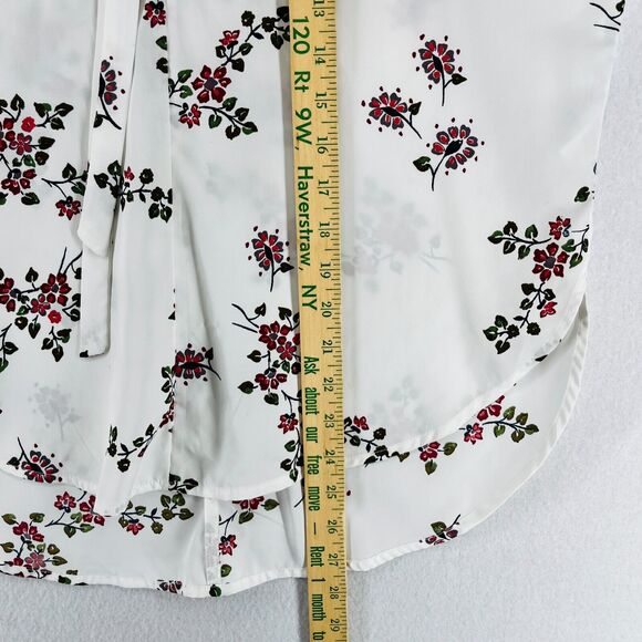ABERCROMBIE & FITCH Top XS Floral Poplin Tie Neck Blouse Roll Tab Sleeve White - Picture 15 of 16